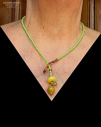 Boho, uroczy naszyjnik z drobnych koralików z cytryną, PREZENT handmade, Galeria Limart