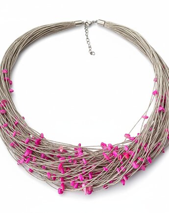 Naszyjnik z lnu z różową masą perłową, Beezoo