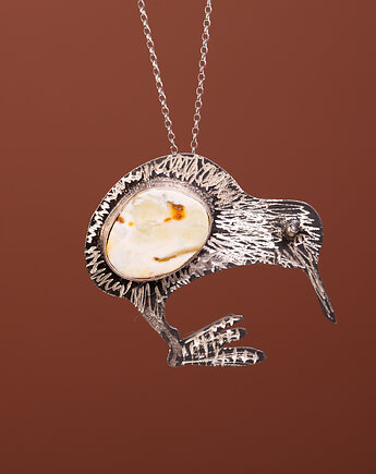 Wisiorek srebrny z bursztynem mlecznym kiwi, Andorii by Baco