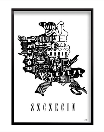 Mapa - SZCZECIŃ plakat czarno biały, Be ART