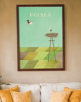 Polska - bociany nad polami - plakat fine art, minimalmill