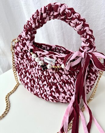 Torebka Cherry z naturalnymi kamieniami i kokardką, GANGSTA KNIT
