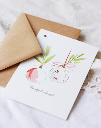 Delikatna kartka świąteczna "Bombki", papierkarnia