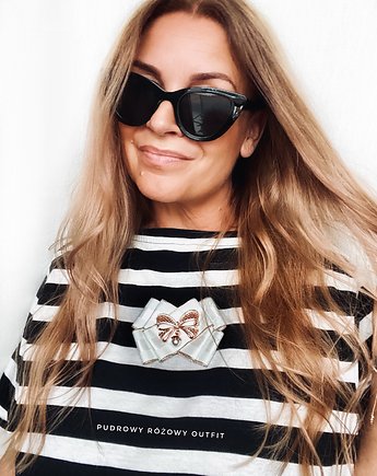 Brosza  White z Kokardą Rose Gold, Pudrowy Różowy