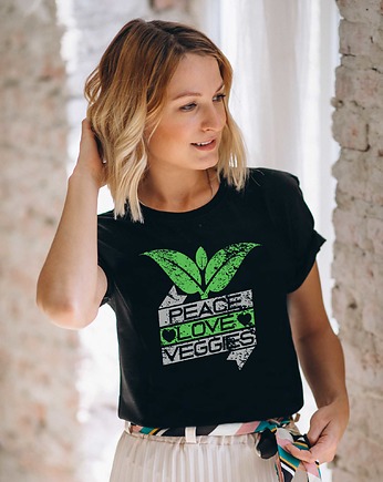 Koszulka oversize z nadrukiem Peace Love Veggies, ART ORGANIC
