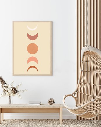 PLAKAT grafika księżyc fazy księżyca boho, black dot studio