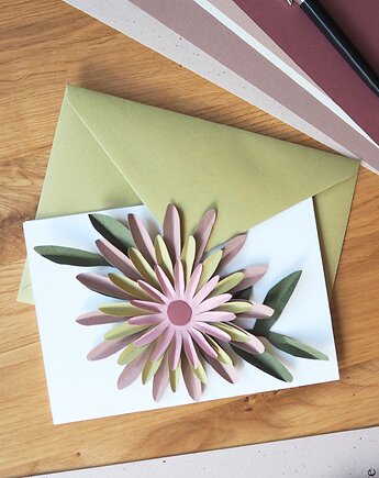 Kartka z papierowym kwiatem oliwka, papierowe studio