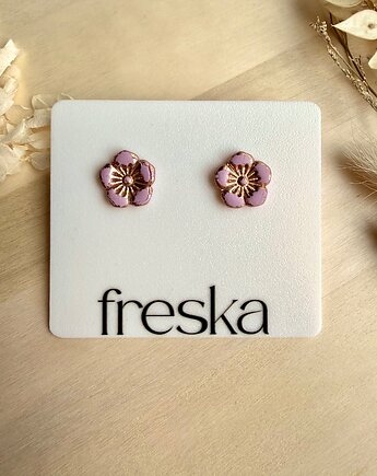 Kolczyki Kwiaty - brudny róż ze złotem, freska