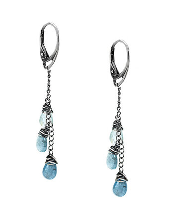 Długie kolczyki z akwamarynami oksydowane srebro 925, Yamira Art Studio