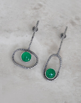 Nowoczesne asymetryczne kolczyki- srebro 925, zielone agaty, Pastelove Jewelry