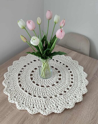 Podkładka szydełkowa ze sznurka na stolik 55cm, MISZ MASZ Dorota Tyszko