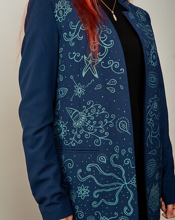 Granatowa marynarka ręcznie malowana CUSTOM / wzory kosmiczne, carrey_art_studio