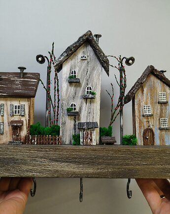 Ręcznie robiony drewniany wieszak na klucze z 5 haczykami, Creative Craft Family R