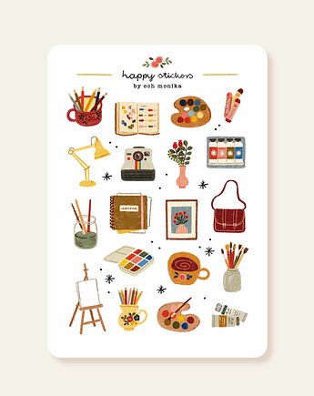 Kącik artysty - arkusz papierowych naklejek A6, Och Monika