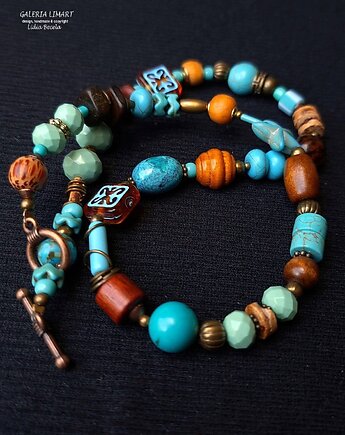 Unikatowy komplet turkusowy: naszyjniki, bransoleta, kolczyki Handmade gift, Galeria Limart