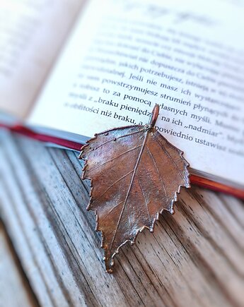 Liść brzozy wisior miedziany duży V