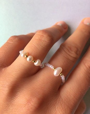 Elastyczny pierścionek z perłą, MULLET