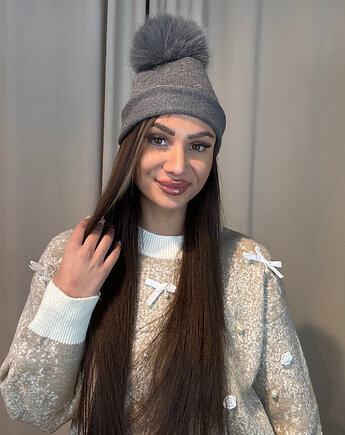 Wiskozowa czapka z pomponem Grigio, SOLO moda