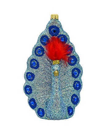 Bombka choinkowa szklana ręcznie malowana: Paw z piórami: Blue Glamour, Syn Bombkarza