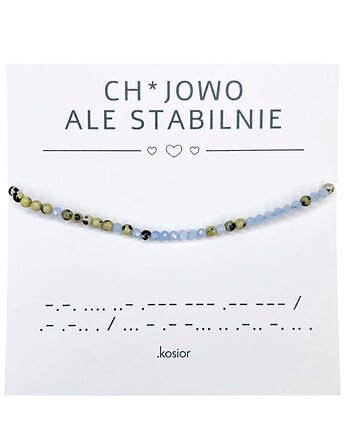 Bransoletka z alfabetem Morse Akwamaryn, Jaspis dalmatyński, karolina kosior