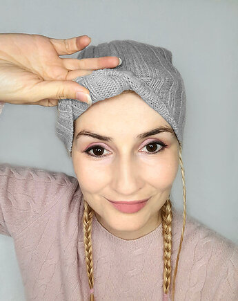 Czapka z kaszmiru100% mankietowa szara kaszmirowa czapka w prążki, BAJKA projekt