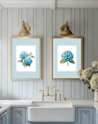 ZESTAW PLAKATÓW botaniczne, hortensja niebieska  akwarela, black dot studio