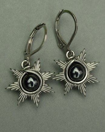 Małe kolczyki słońce hematyt wire wrapping słoneczka gwiazdki, Agata Rozanska