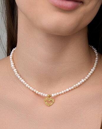 Choker naszyjnik perły naturalne-  srebro 925 pozłacane