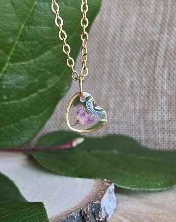 Mały wisiorek z kwiatem prawdziwy kwiat serce serduszko, zkwiatem