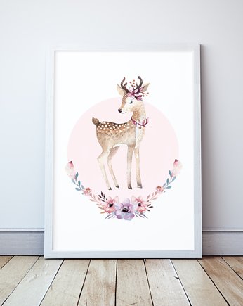Plakat Jelonek z serii Leśne Zwierzęta Róż, Wallie Studio Dekoracji