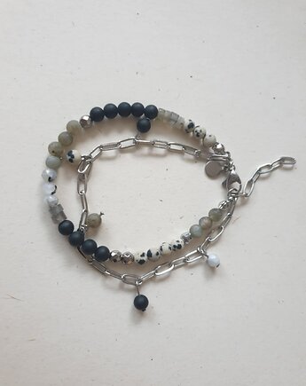 Bransoletka łańcuszkowa, czarny turmalin, labradoryt,, modesign