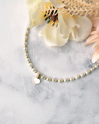 UROCZY NASZYJNIK PERŁY I serduszko - elegancki i delikatny, Chodelska Art Studio