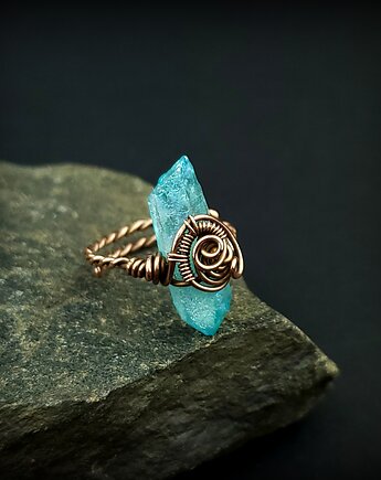 Kwarc tytanowy regulowany pierścionek, Blue Pearl Art