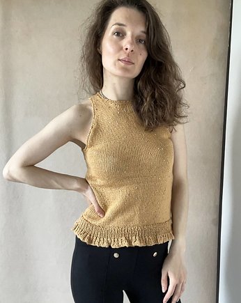 Dziergany top musztardowy, Knit Couture