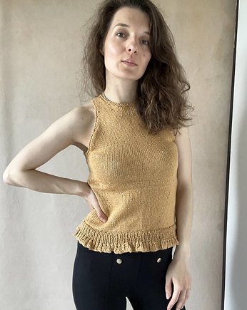 Dziergany top musztardowy, Knit Couture