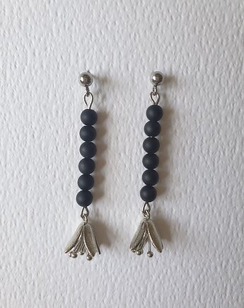 Kolczyki GARDEN OF EDEN  czarny turmalin, mosiądz, kwiat lotosu srebrny