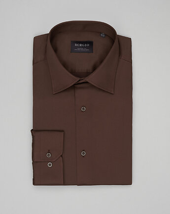 Koszula lumia 00641 długi rękaw brąz classic fit, BORGIO