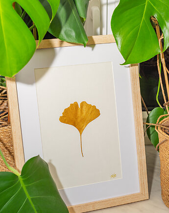 Obraz Botaniczny 3D Premium. Złoty Liść Miłorzębu 30x40cm. Modern Wall Art, Kuźnia Obrazów