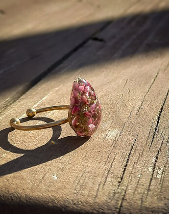 Pierścionek łezka z wrzosem, Figa handmade accessories