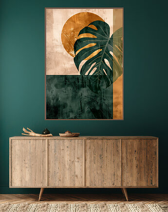 Liście monstery - Plakat, druk - Chiński Orient, Harmonia Zen, Wabi Sabi #124, Black Sapphire Art