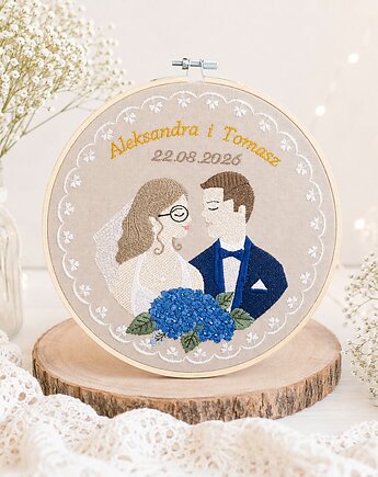 Personalizowana pamiątka ślubna, haft ślubny/ rocznicowy w tamborku, Plasun