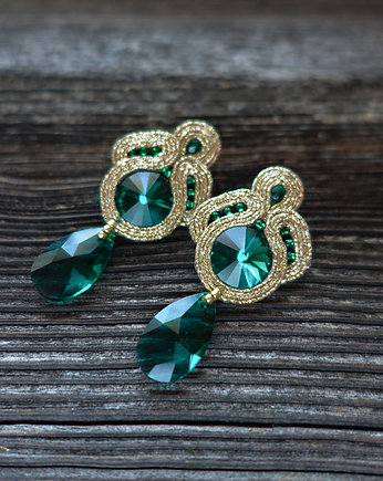 Szmaragdowo- złote  kolczyki soutache, Mró Soutache