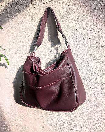 Bordowa  skórzana torebka na ramię, Łagoda