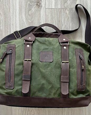Zielona torba podróżna z bawełny woskowanej i skóry w stylu Vintage., Rkabags
