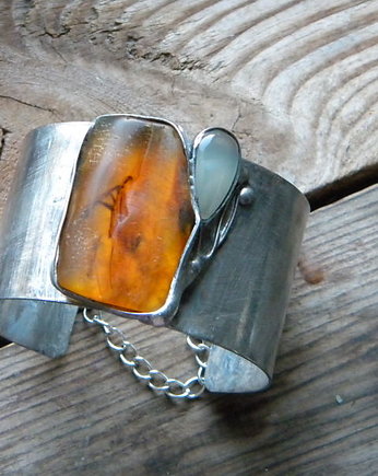 Bursztyn / chalcedon -  bransoleta mankiet CUFF, Beata Trotter