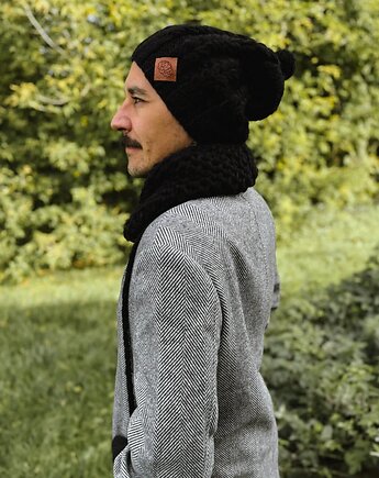 Męska czapka MERINO Smile Czarny + podszewka JEDWAB, Brain Inside