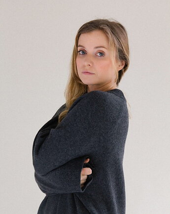 BARIBAL Ołówkowy Sweter Oversize a la bluza Wełniana 100% Merino RWS XS/S, KOPYTO