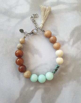 Bransoletka BOHO ART jadeit, turkus, brąz, beż, krem, modesign