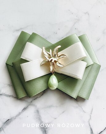 Brosza z Kwiatem i zieloną perłą Nowość, Pudrowy Różowy