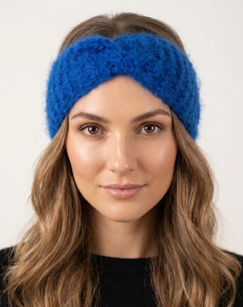 Opaska moherowa - puchaty kobalt, OTULIBABKI